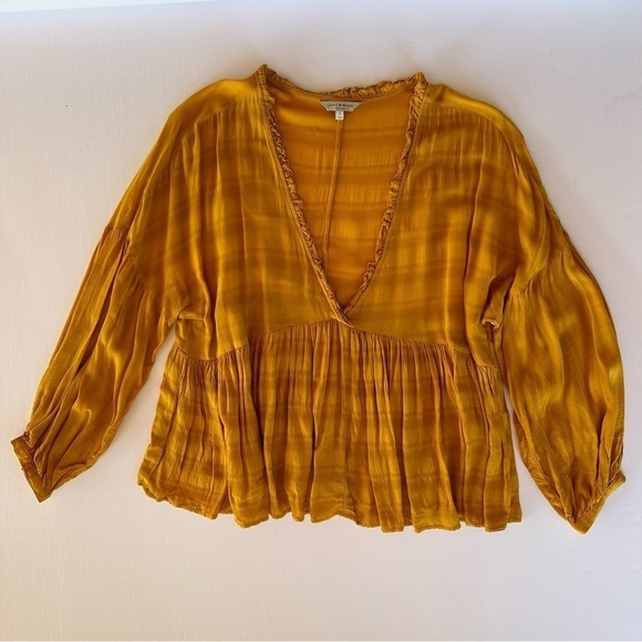 Lucky Brand Boho Flowy Baby Doll Peasant Top Blouse Deep V Neck Size Small - Picture 11 of 11